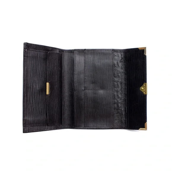 VTG 80s. FENDI FF Zucca Monogram Canvas & Leather Trifold Wallet In Black
